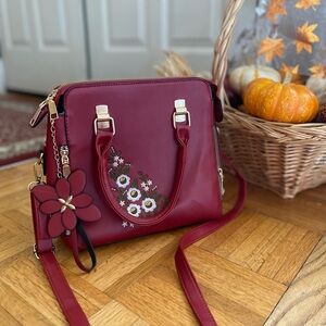 Elegant Red Floral Women's Bag